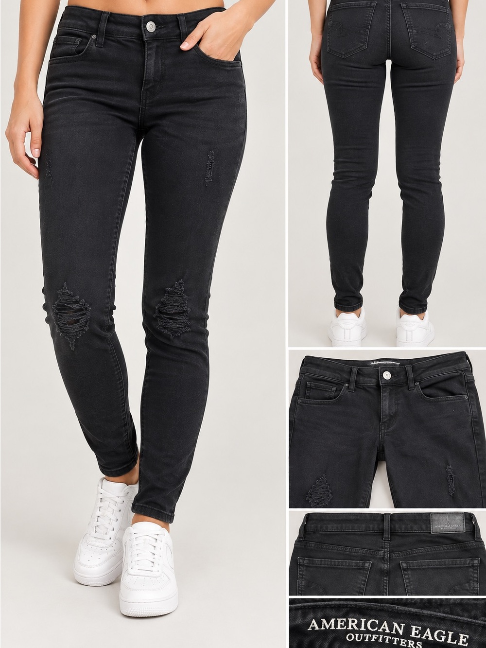 American Eagle Outfitters Black Distressed Skinny Jeans